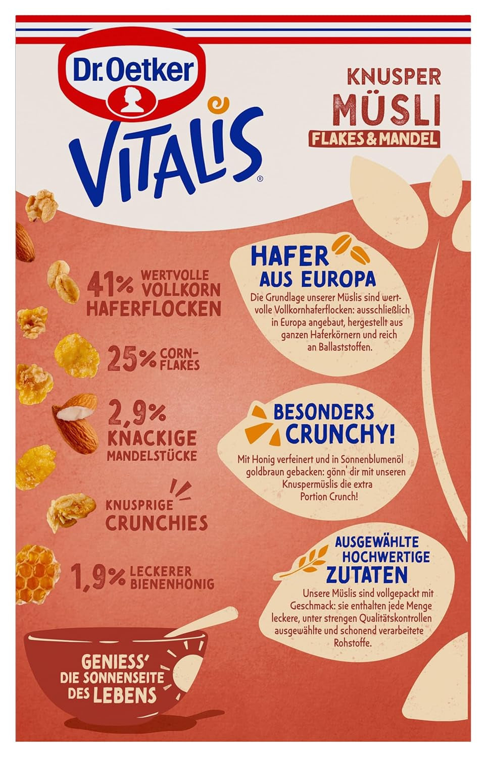 Dr. Oetker Vitalis Crunchy Flakes: Knuspermüsli mit Cornflakes und Mandelstückchen, 5er Pack (5 x 600g)