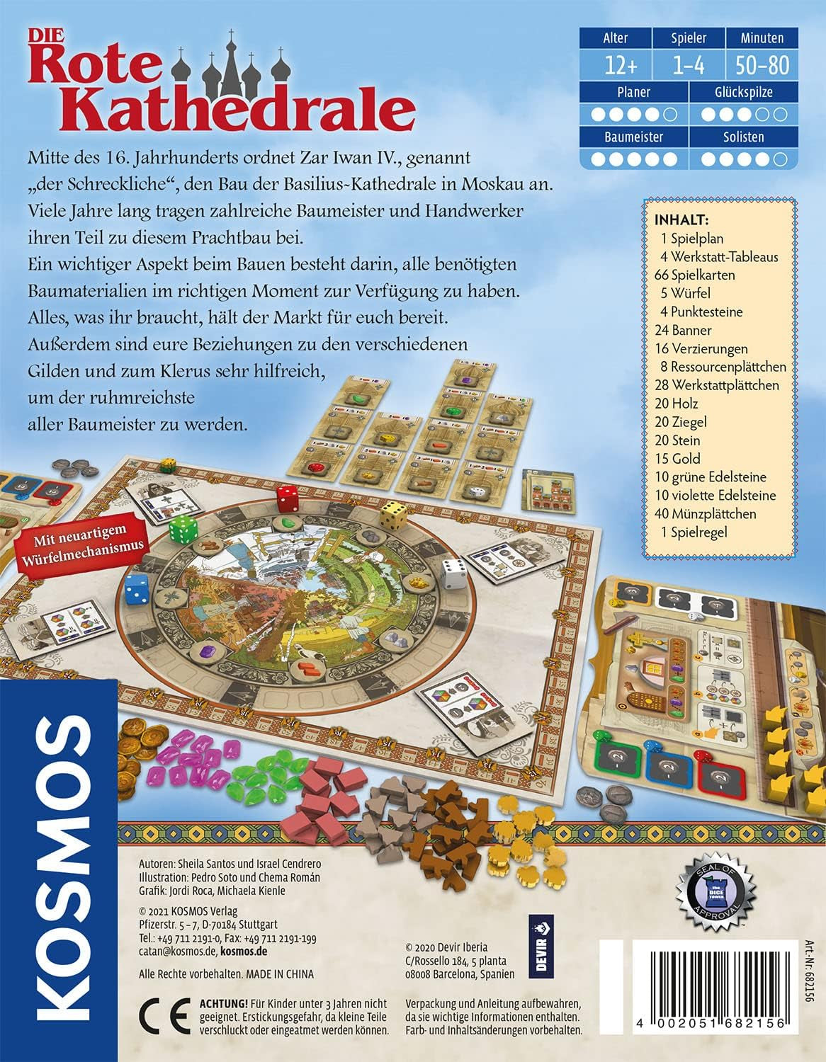 KOSMOS 682156 Rote Kathedrale, Erbauer des Zaren, Strategiespiel mit speziellem Würfelmechanismus, Brettspiel für 1-4 Spieler ab 12 Jahren, Spiel für Kenner