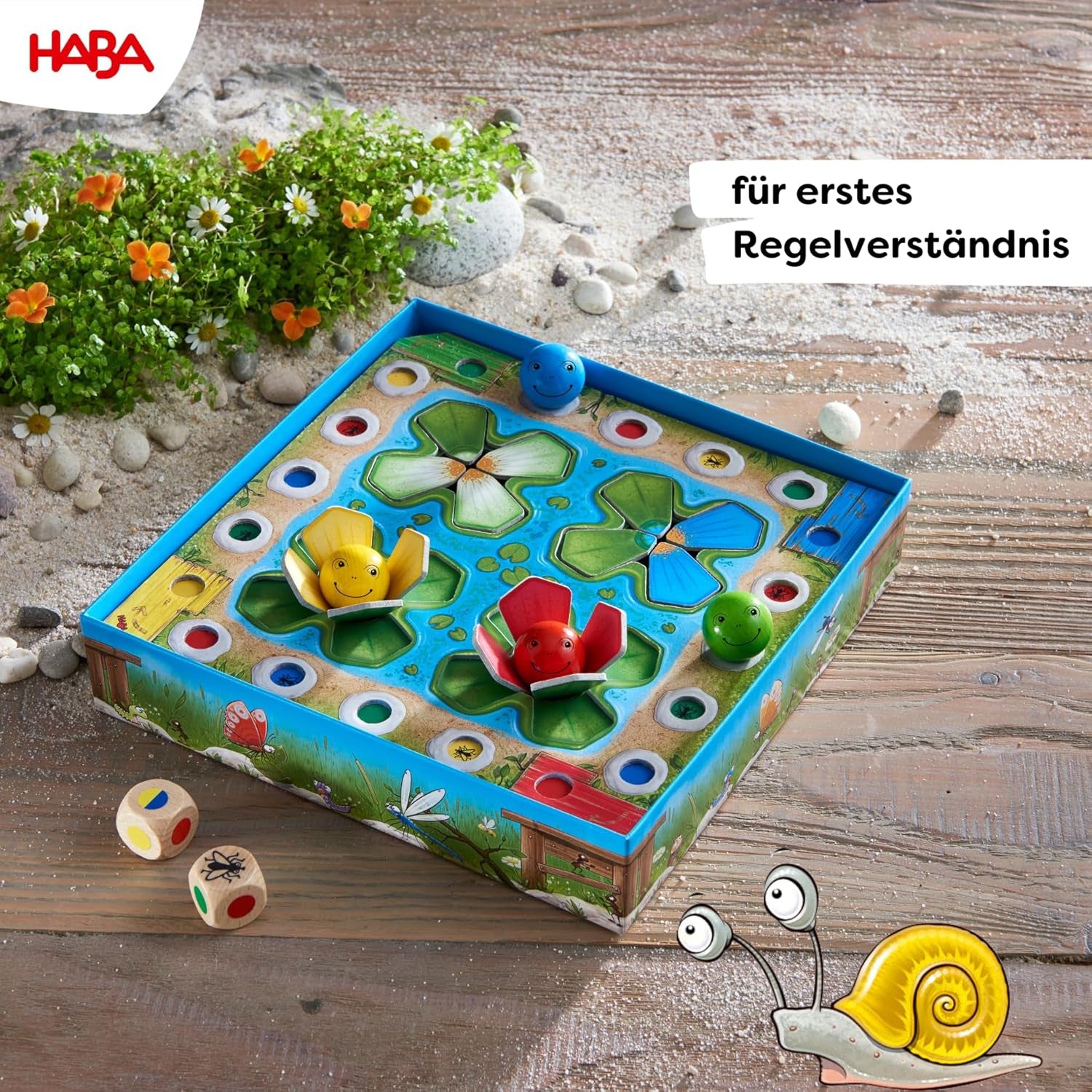 HABA Hüpfspiel – Würfelspiel ab 3 Jahren mit Pop-Up-Seerosen und Spielvarianten, fördert Zählen und Motorik, 2-4 Spieler – 1305272001