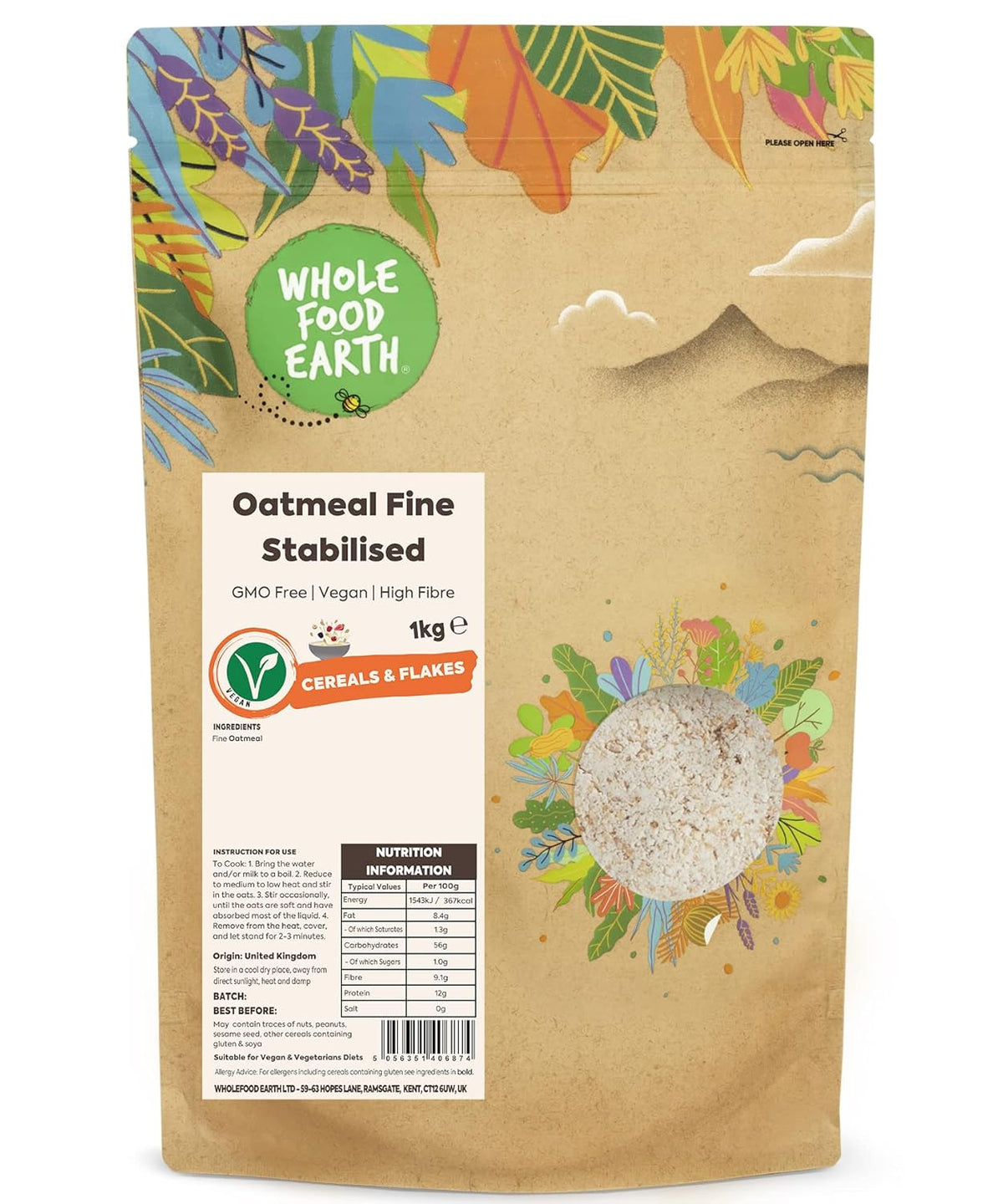 Wholefood Earth Fine Oats – gentechnikfrei – vegan – milchfrei – ohne Zuckerzusatz 1 kg