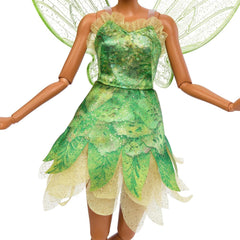 Păpușa Disney Peter Pan și Wendy Tinker Bell cu aripi mobile și rochie verde, inspirată din film, cadou pentru copii pentru a reconstitui scene sau propriile aventuri, HNY37