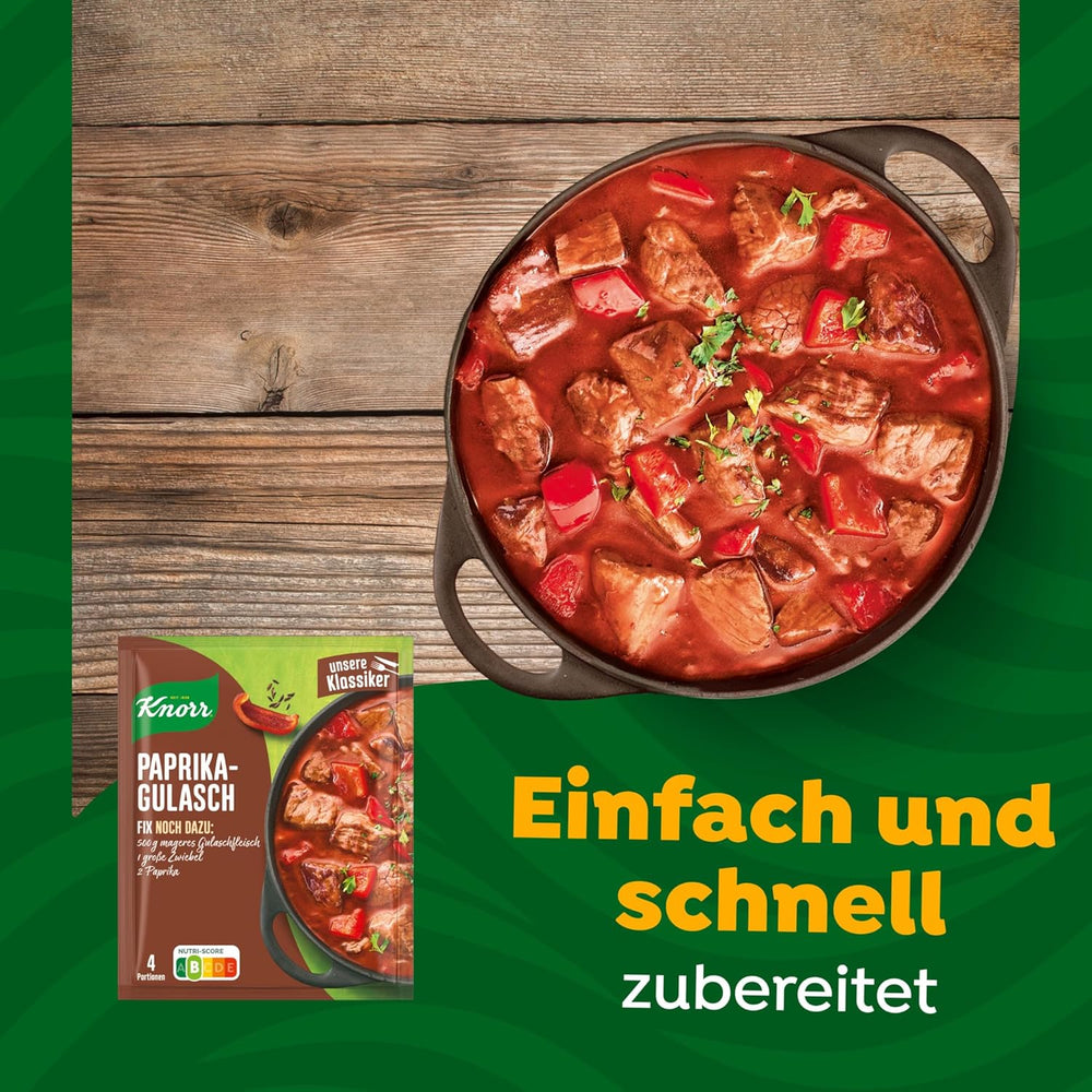 Knorr Fix Würzmischung Paprika-Gulasch für ein leckeres Fleischgericht mit natürlichen Zutaten 4 Portionen