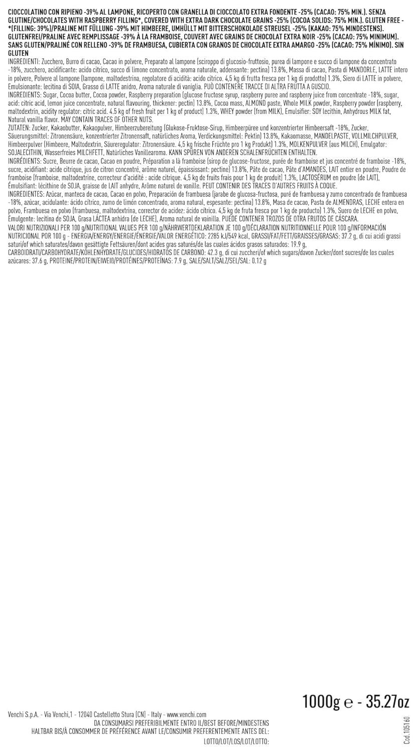 Venchi – Chocoviar Himbeere, Pralinen im 1 kg Beutel, mit dunkler Schokolade, glutenfrei, ohne künstliche Farbstoffe und ohne Konservierungsstoffe