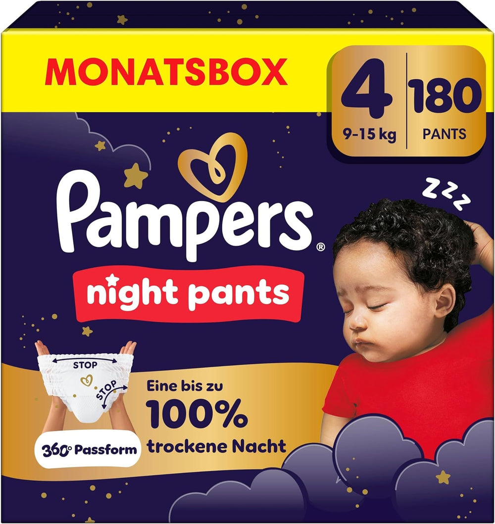 Pampers Night Pants Windeln der Größe 6, 138 Stück, 13 kg–19 kg, bieten zusätzlichen Schutz für die ganze Nacht.