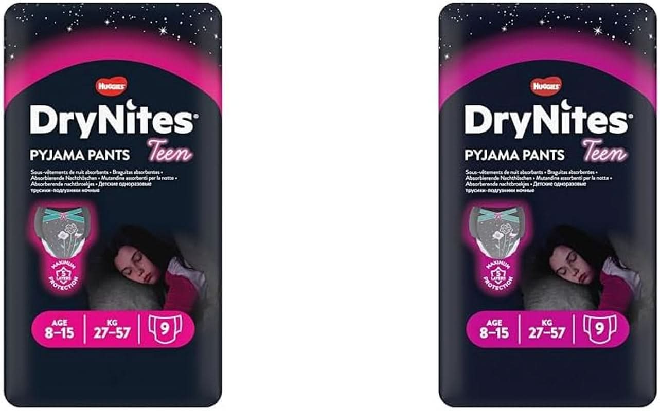 Huggies Nachtwindeln, für Mädchen 8-15 Jahre (27-57 kg), sehr saugfähig, 9 Stück (2er Pack) Mutter und Kind Naty Shop