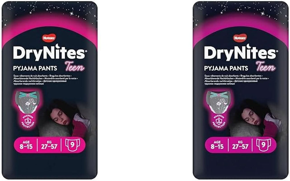 Huggies Nachtwindeln, für Mädchen 8-15 Jahre (27-57 kg), sehr saugfähig, 9 Stück (2er Pack) Mutter und Kind Naty Shop
