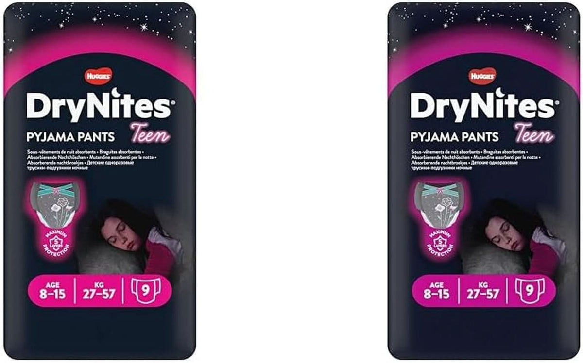 Huggies Nachtwindeln, für Mädchen 8-15 Jahre (27-57 kg), sehr saugfähig, 9 Stück (2er Pack) Mutter und Kind Naty Shop