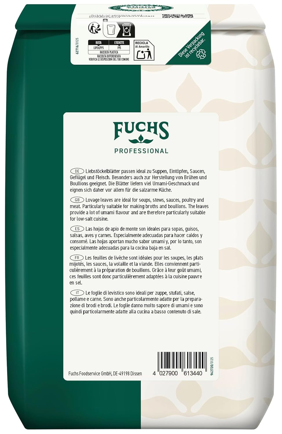 - Liebstockblätter gerebelt | Für salzarme Küche geeignet, passt zu Eintöpfen oder Salaten | Profi-Qualität für Großverbraucher | 0,25 kg im recycelbaren Beutel