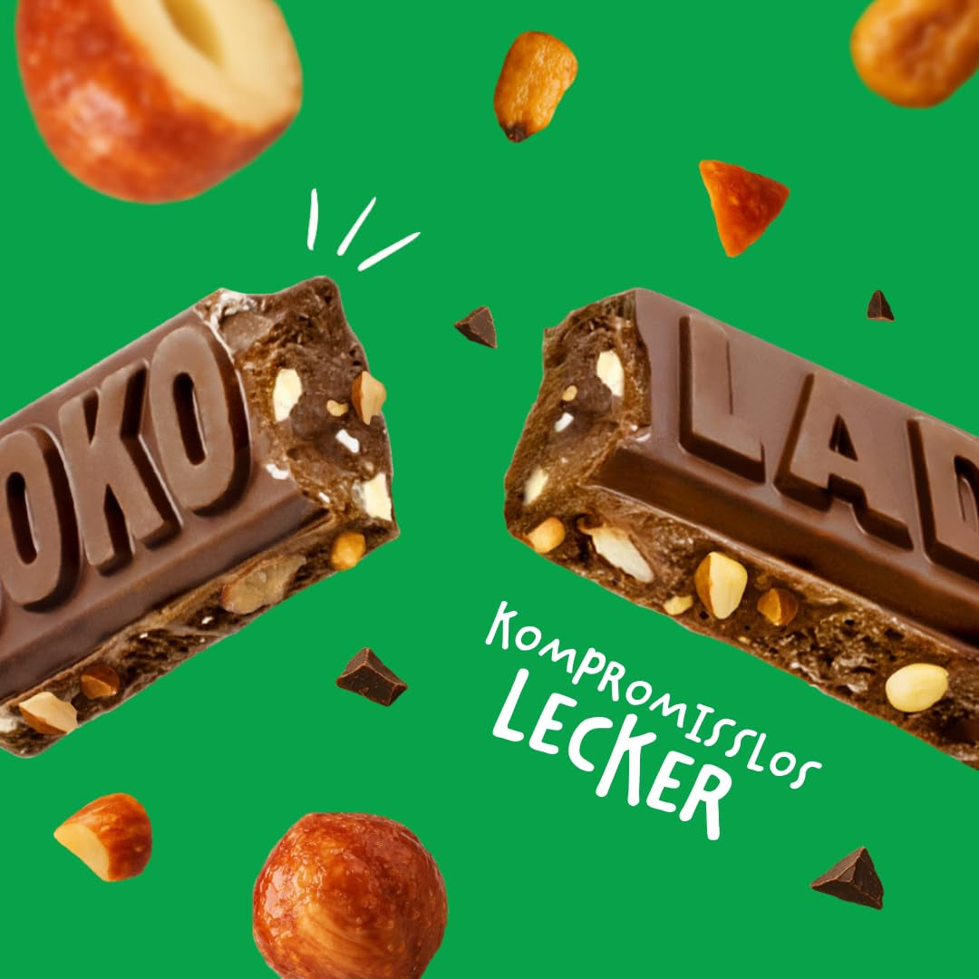 JOKOLADE 12 Riegel x 140g Sparpaket | Mit karamellisierten Erdnüssen und knusprigen Cerealien | Vegan und kakaofrei