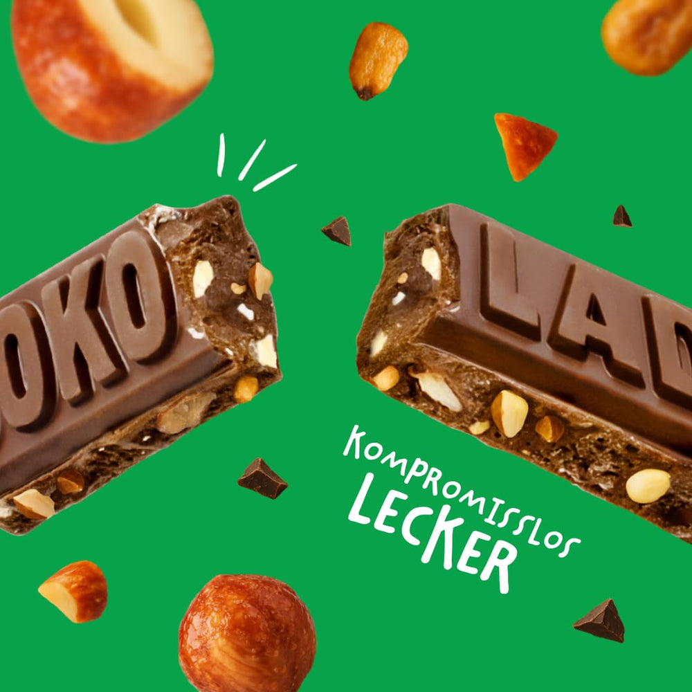 JOKOLADE 12 Riegel x 140g Sparpaket | Mit karamellisierten Erdnüssen und knusprigen Cerealien | Vegan und kakaofrei