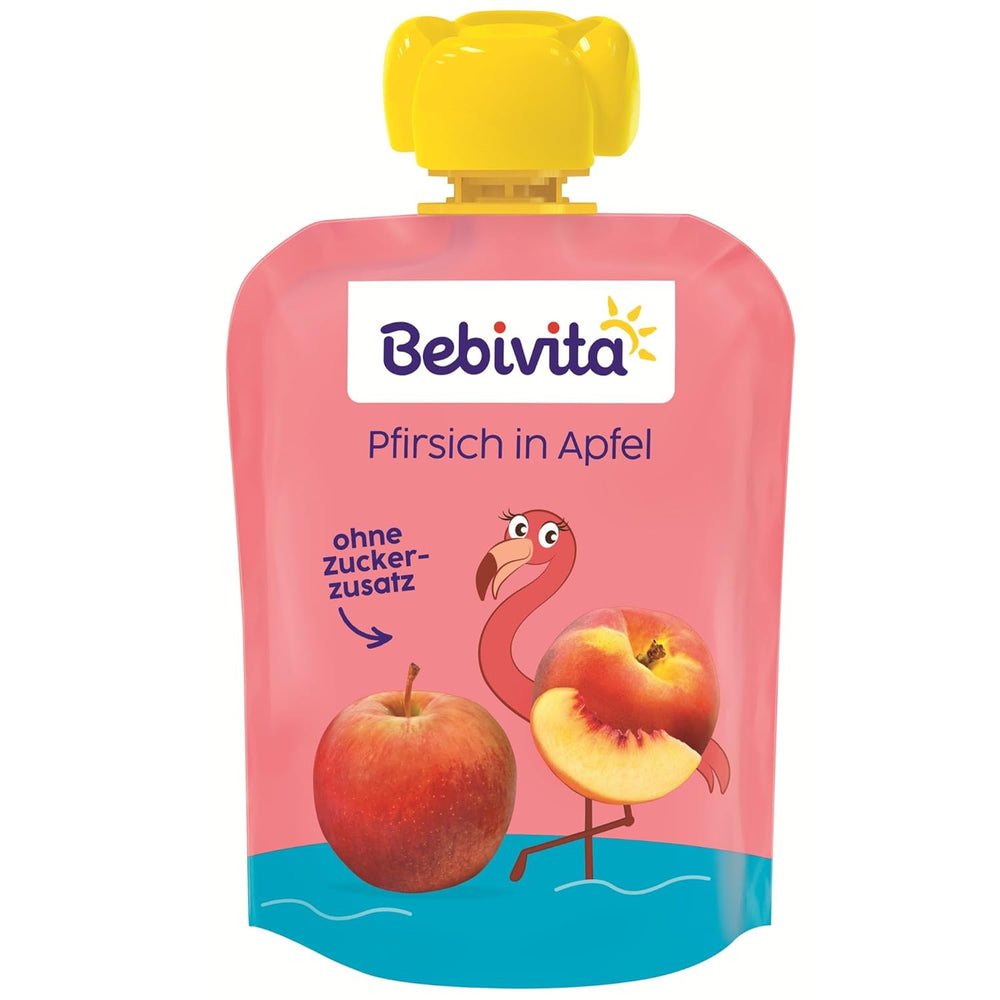 Quetschbare Pfirsich-Apfel-Beutel – 16er-Pack (4 Packungen à 4 x 90 g), ohne Zuckerzusatz, glutenfrei, vegan, ideal für Babys ab 5 Monaten, perfekt zum Mitnehmen
