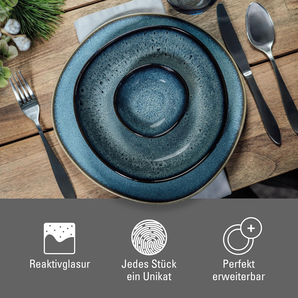 like. de Villeroy & Boch - Set de veselă din gresie Lave Gris, 4 piese, aspect ceramică, serviciu de masă pentru 2 persoane, gri