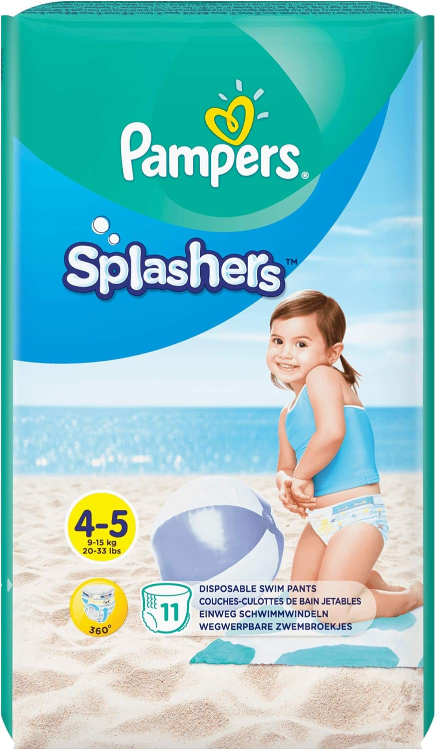 Pampers (alte Version), Splashers Einweg-Badeshorts – Größe 5/6 (14 kg+) – Box mit 8 Packungen mit 10 Stück