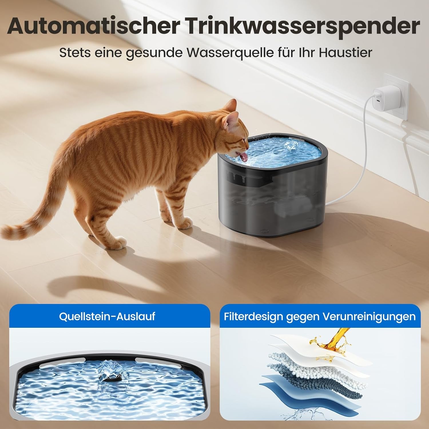 3L Automatischer Katzenfutterspender 2.5L Katzenbrunnen-Set, geräuscharmes App-steuerbares Fernfütterungsgerät mit 10 Mahlzeiten pro Tag, Anti-Verstopfungs-Design, ideal für Katzen & Welpen