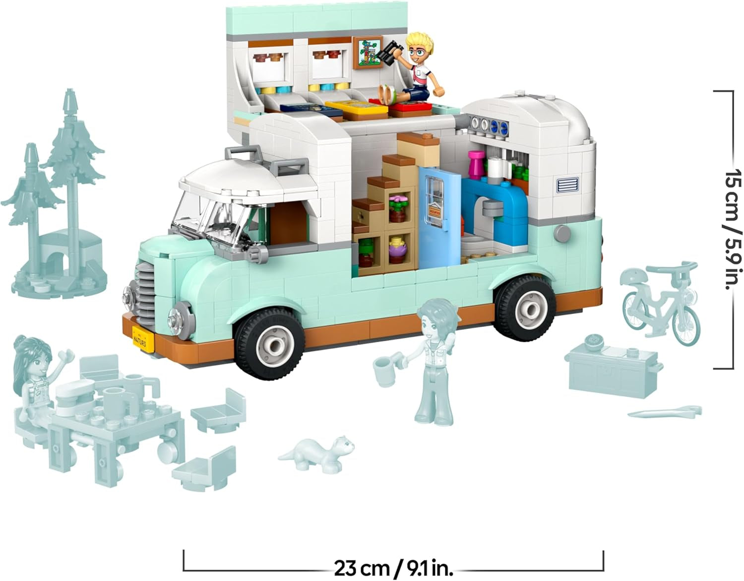 LEGO Friends Wohnmobil, Bauset für Rollenspiele mit einem Spielzeug Wohnwagen, Geschenk für Mädchen ab 7 Jahren, kreatives Spielset mit 3 Minifiguren und Ferretchen Tierfigur 42663