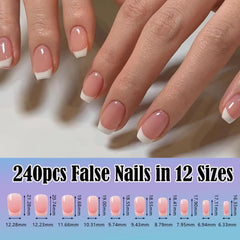 240 Stück Falsche Nägel Tips Set - Französisch Falsche Nägel Zum Aufkleben - Künstliche Nägel Medium Quadrat Ballerina Nail Art Manicure Fake Nails Für Damen Und Frauen (French Medium Ballerina)