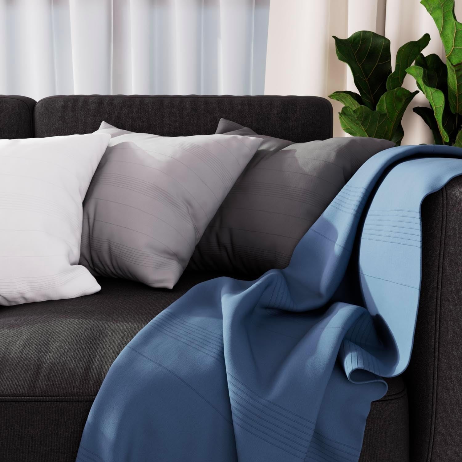 Soleil D'Ocre Adele Plaid, vom Sessel geworfen, Polycoton, Grau, 140 x 200 cm. Betten und Decken. Besuche den Soleil d'ocre-Store Blau 140 x 200 cm