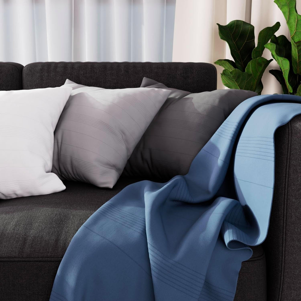 Soleil D'Ocre Adele Plaid, vom Sessel geworfen, Polycoton, Grau, 140 x 200 cm. Betten und Decken. Besuche den Soleil d'ocre-Store Blau 140 x 200 cm