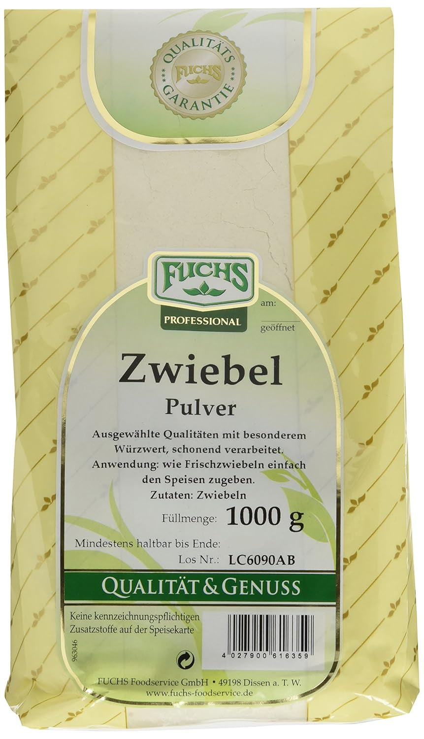 Fuchs Professional - Zwiebelpulver | Schonend verfahrett, zum Würzen von herzhaften Gerichten | Profi-Qualität für Großverbraucher und Gastronomie | 1 kg im recycelbaren Beutel