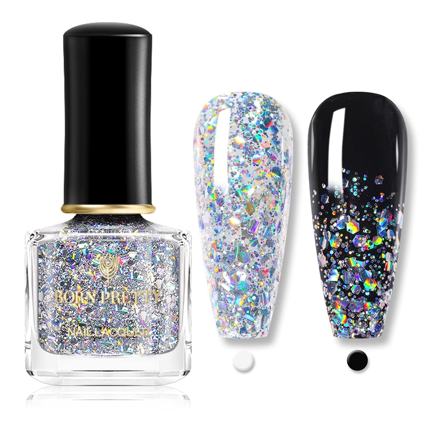 Born Pretty Glitzer-Nagellack, Rainbow Shining Glitter Super Shine Black Nail Art Nagellack
