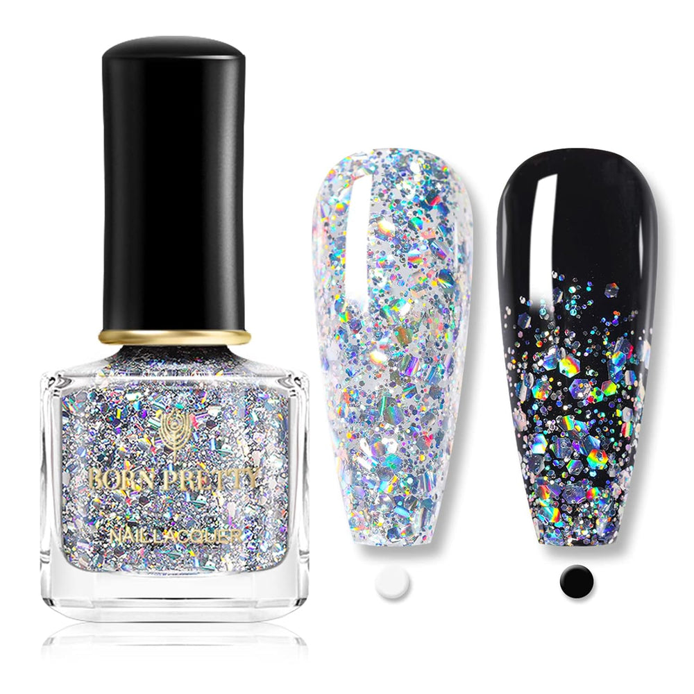 Born Pretty Glitzer-Nagellack, Rainbow Shining Glitter Super Shine Black Nail Art Nagellack