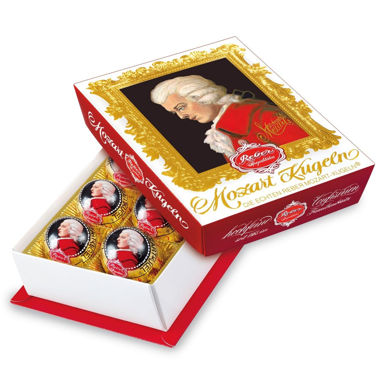 Reber Mozartkugeln mit Zartbitterschokolade, 6er Pack mit Marzipan und Nougat, vegan – 1 x 120 g