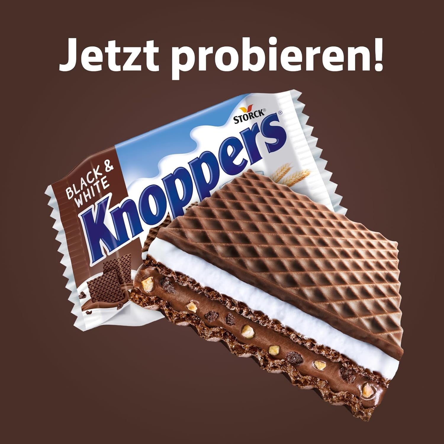 Weiße und schwarze Knoppers – 8 x 25 g – Waffelscheiben gefüllt mit dunklen Kakaowaffeln, schwarzen Keksstücken, Milch und Nougatcreme