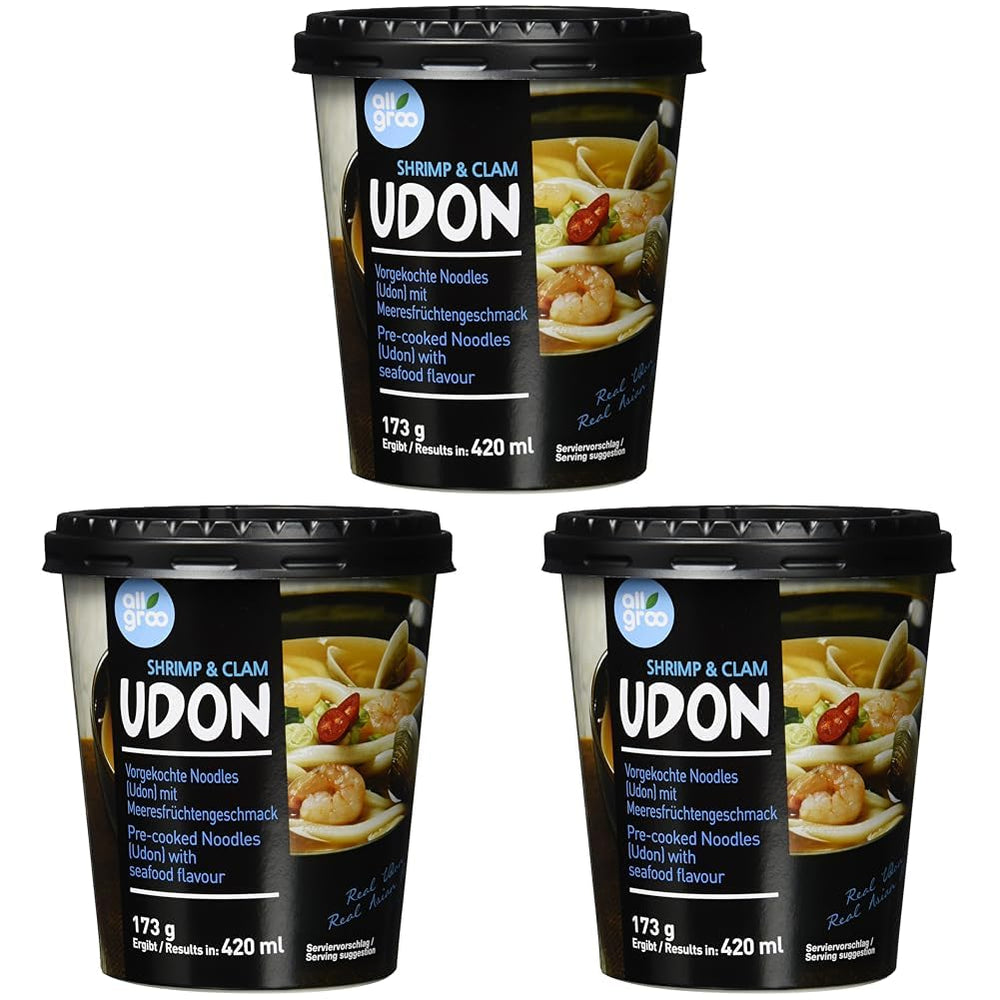 Allgroo Udon Cup Instant-Nudeln – geschmackvolle würzige Meeresfrüchte-Udon-Suppe – schnelle Zubereitung (1 x 173 g)