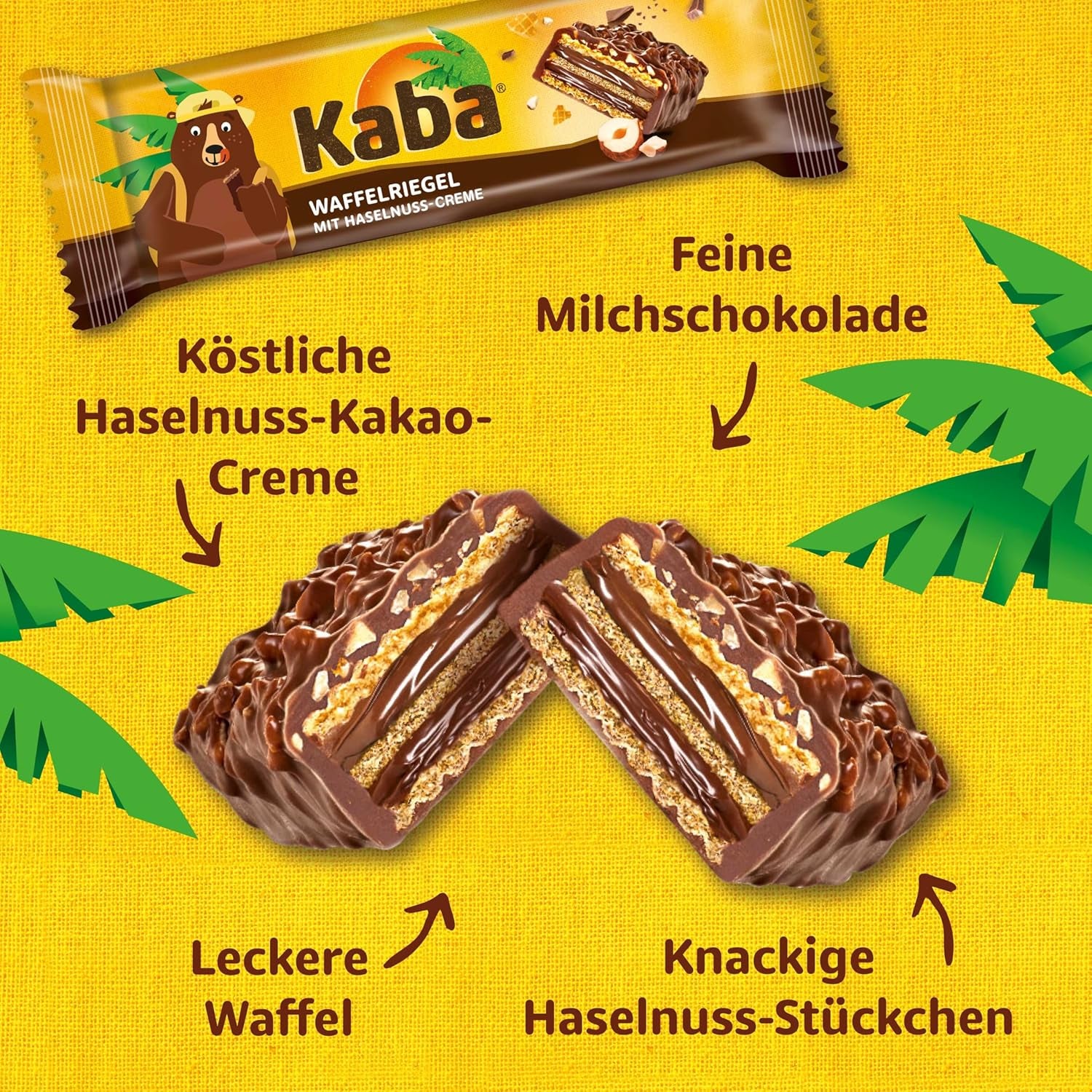 Kaba Neapolitanische Riegel 40g, 4 knusprige Riegel gefüllt mit Waffeln und feiner Haselnusscreme, im Multipack mit original Kaba-Geschmack