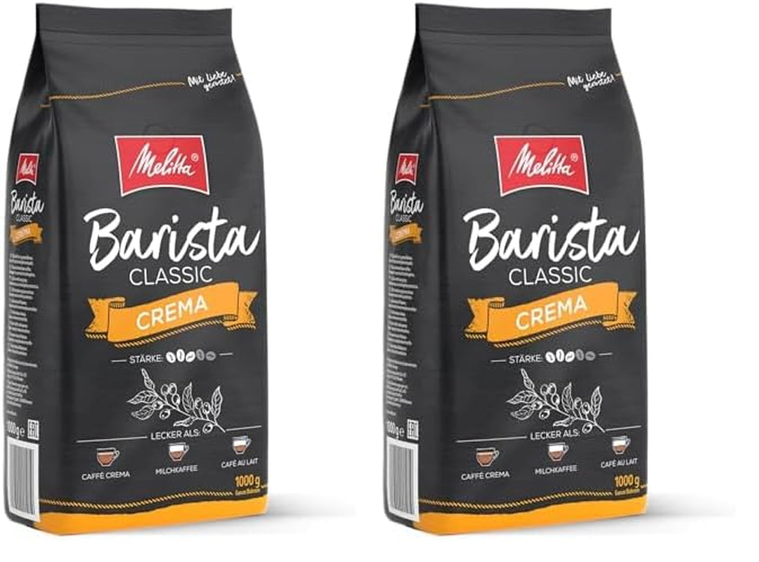 Melitta Barista Classic Crema, boabe de cafea întregi 1 kg, nemăcinate, boabe de cafea pentru espressoare automate, prăjire medie, intensitate 3 (pachet de 2)