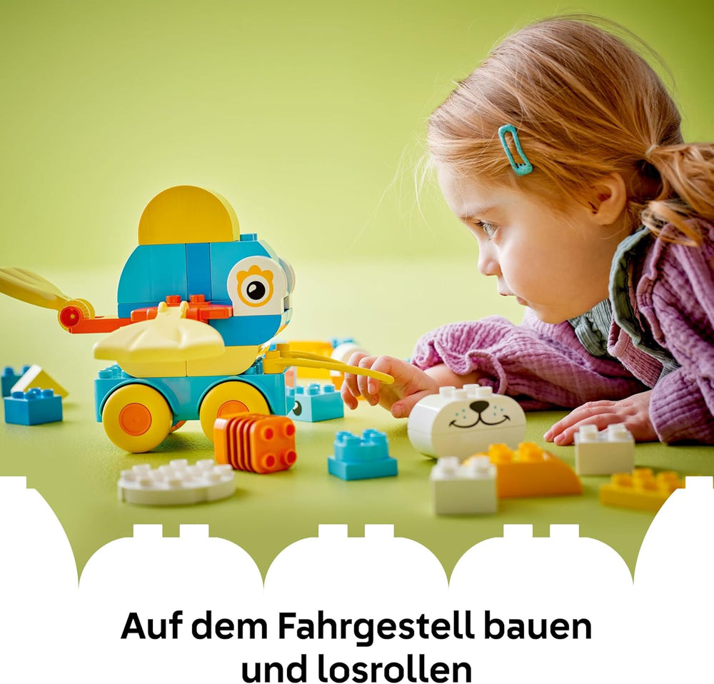 LEGO DUPLO Town Tiere auf Rädern 3-in-1-Set – Montessori Spielzeug zum Bauen von Ente, Fisch oder Hund mit Rädern und Ziehgriff – Geschenk für Mädchen und Jungen ab 2 Jahren – 10448
