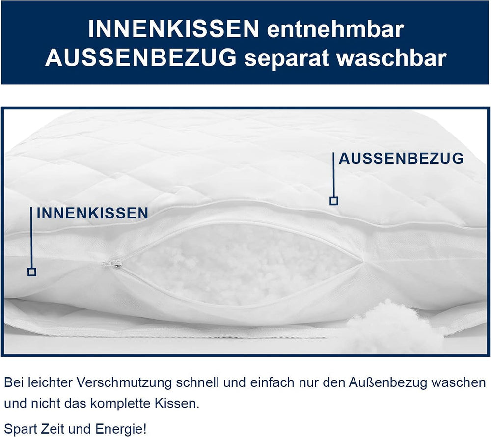 Pernă Irisette Noblesse - Made in Germany - Pernă cu capac detașabil din bumbac pur, 80 X 80 cm, certificată Oeko-Tex Perne standard Naty Shop