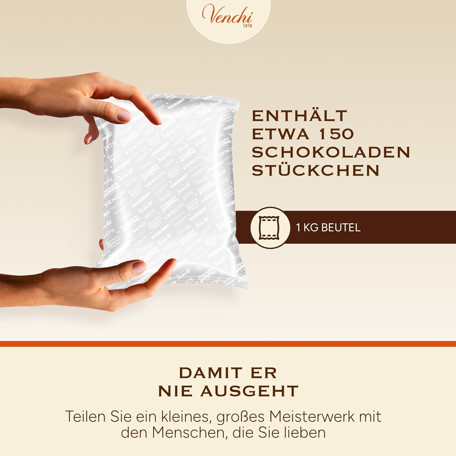 Venchi – Granblend Extra Black 75 % OHNE Zuckerzusatz, 1 kg – OHNE künstliche Süßstoffe – glutenfrei – vegan