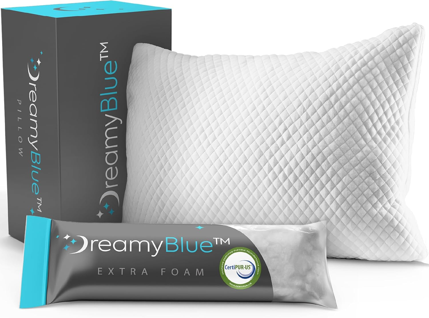 Dreamyblue Pernă premium pentru dormit - Umplutură din spumă de memorie mărunțită [loft reglabil] Husă lavabilă din bambus-won viscoză - Pentru laturi, spate și burtă glisante - Perne standard Naty Shop Titlu implicit