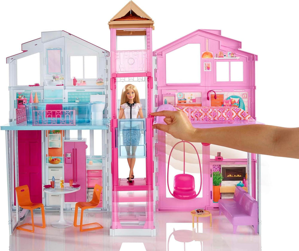 Barbie House Dream Villa, 3-stöckiges Stadthaus mit 5 Zimmern, inklusive Zubehör wie Möbeln, faltbar und Aufbewahrung, Spielzeug ab 3 Jahren, DLY32 Naty Shop Puppenhäuser