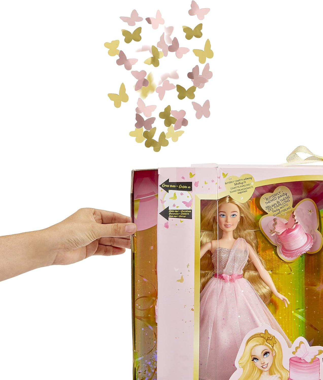 MGA's Dream Ella Let's Celebrate Puppe - ARIA - 29 cm große Blonde Party Modepuppe - Rosa & Gold Glitter Konfettischmetterlinge - 5 Accessoires - Für Sammler & Kinder ab 4 Jahren