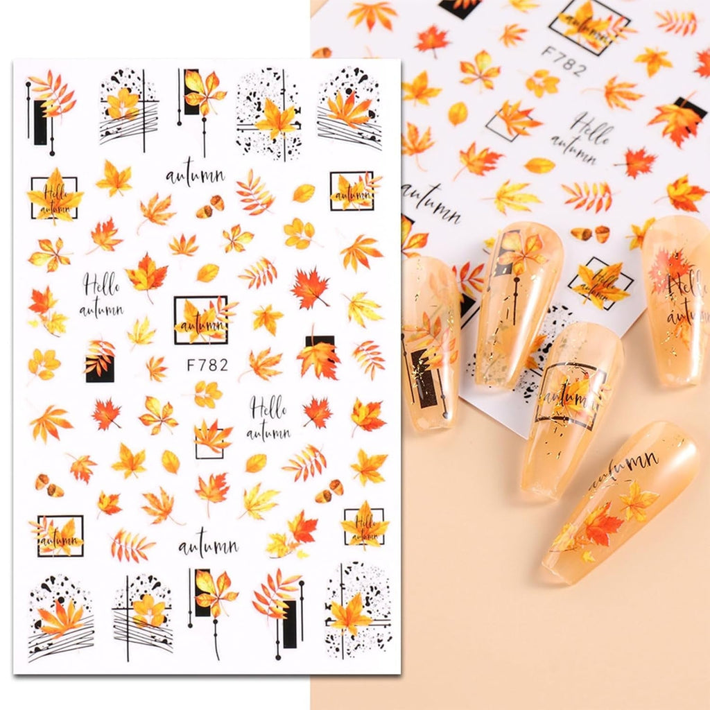 JMEOWIO Nagelsticker Herbst 9 Blatt Nail Art Sticker Selbstklebend Nagelaufkleber Kürbis Ahornblatt Erntedankfest Dekoration Nageldesign Zubehör