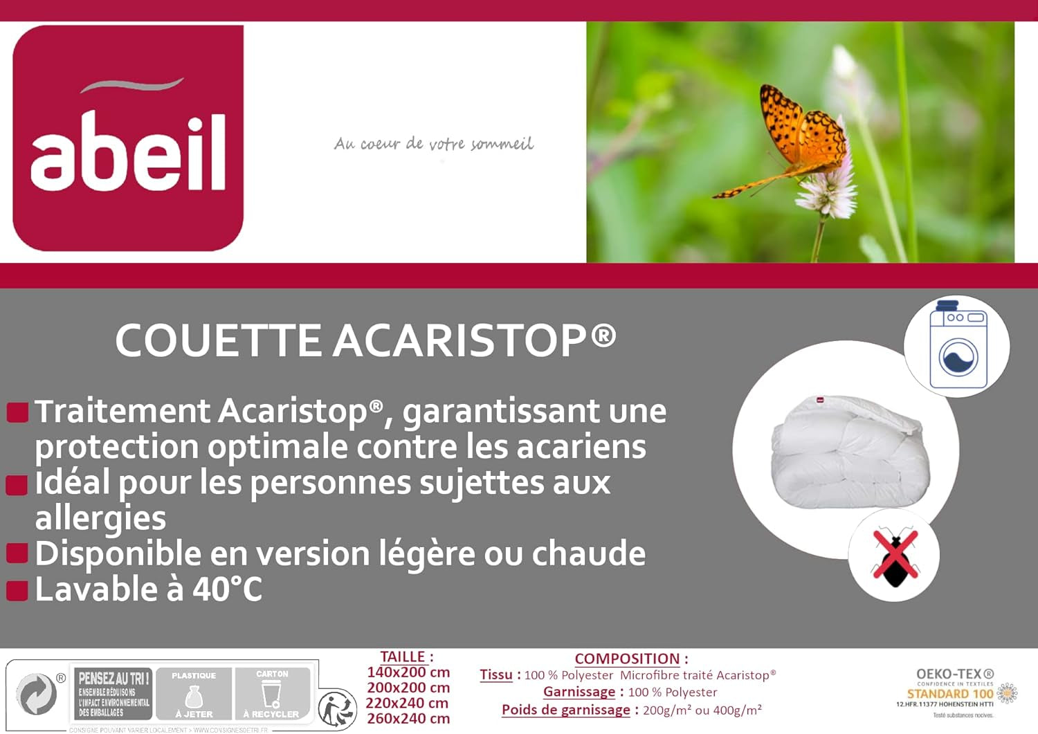 Abeil Bettbezug Acaristop mit Anti-Milben- und antibakterieller Wirkung, Polyester, weiß, 140 x 200 cm Bettdecken und Steppdecken Naty Shop