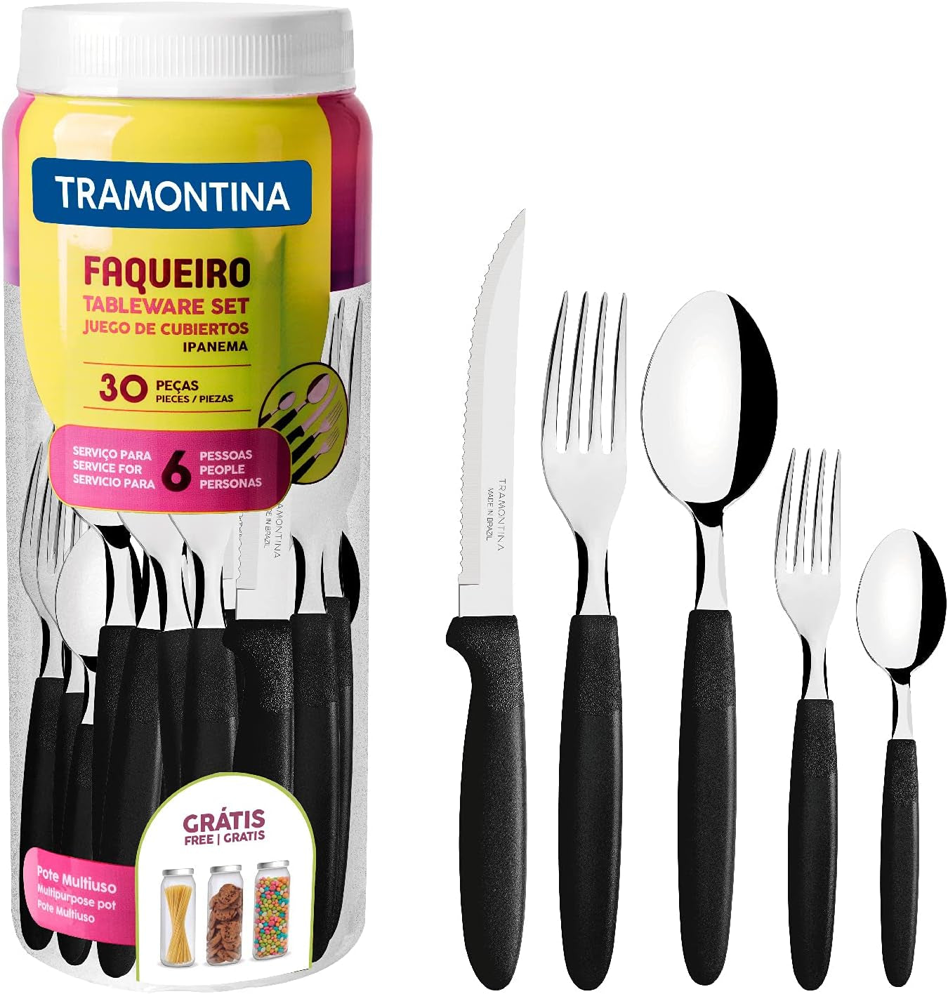 Tramontina Ipanema Besteckset für 6 Personen, 30-teilig, Edelstahl Kitchen Naty Shop Schwarz