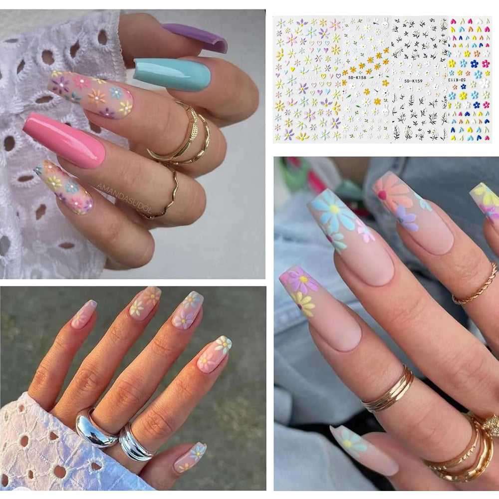 Nagelsticker Set Für Einzigartiges Nageldesign, 4 Blatt Frühlingsthemen Nail Art Zubehör, Perfekt Für 3D Gel Nägel Und UV Gel Strips
