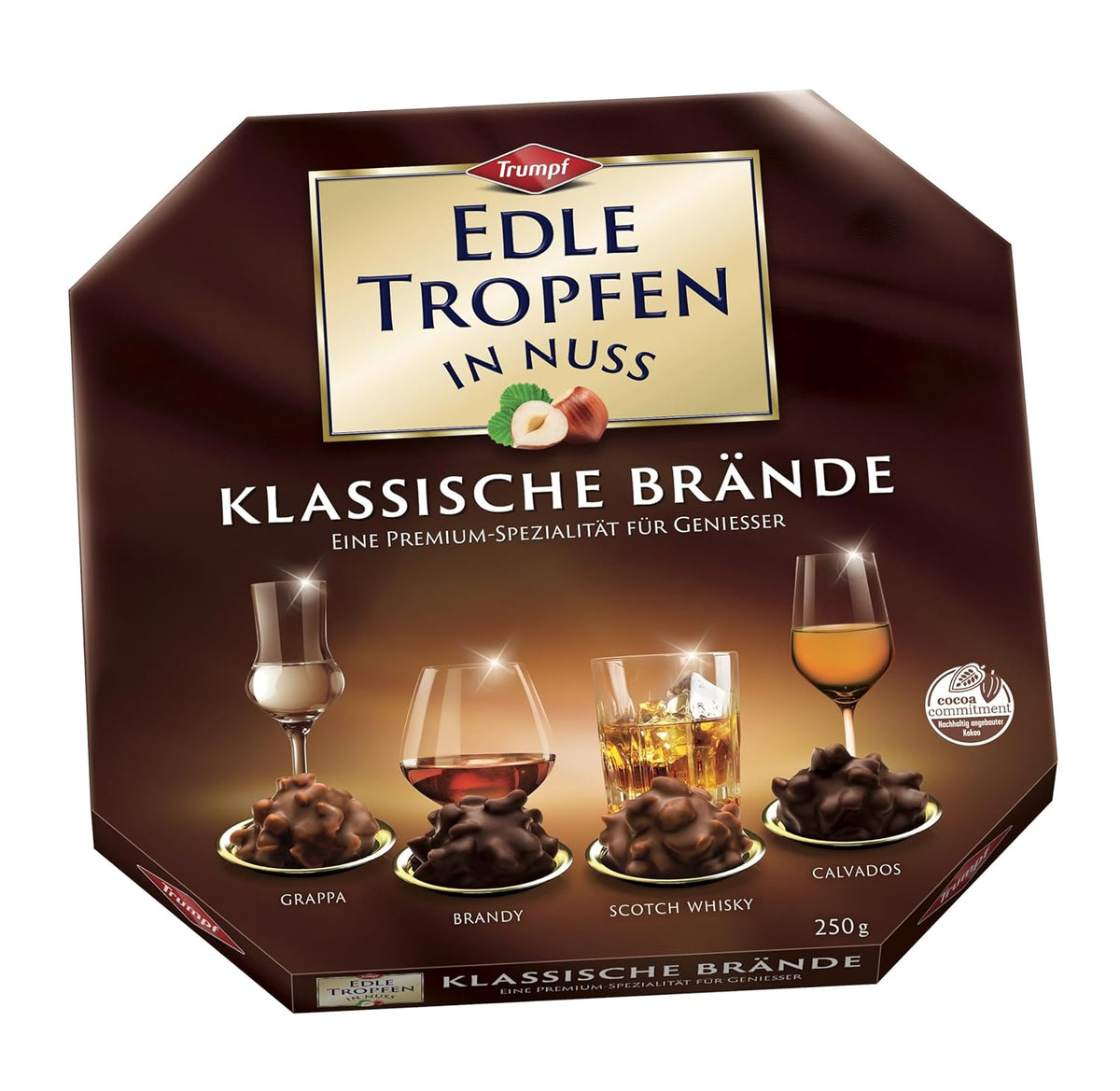 Feine Tropfen in Brandies Classic Nuts 250g Flüssig gefüllte Schokoladenpralinen mit Milchschokoladenglasur und knackigen Haselnussstückchen
