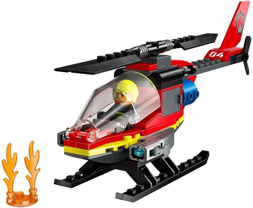 LEGO City Feuerwehrhubschrauber, Hubschrauberspielzeug und Pilotenfigurenset, Feuerwehrhubschrauber für ein fantasievolles Spielerlebnis, Geschenk für Kinder, Jungen und Mädchen ab 5 Jahren 60411 Bausets Besuchen Sie den LEGO-Store