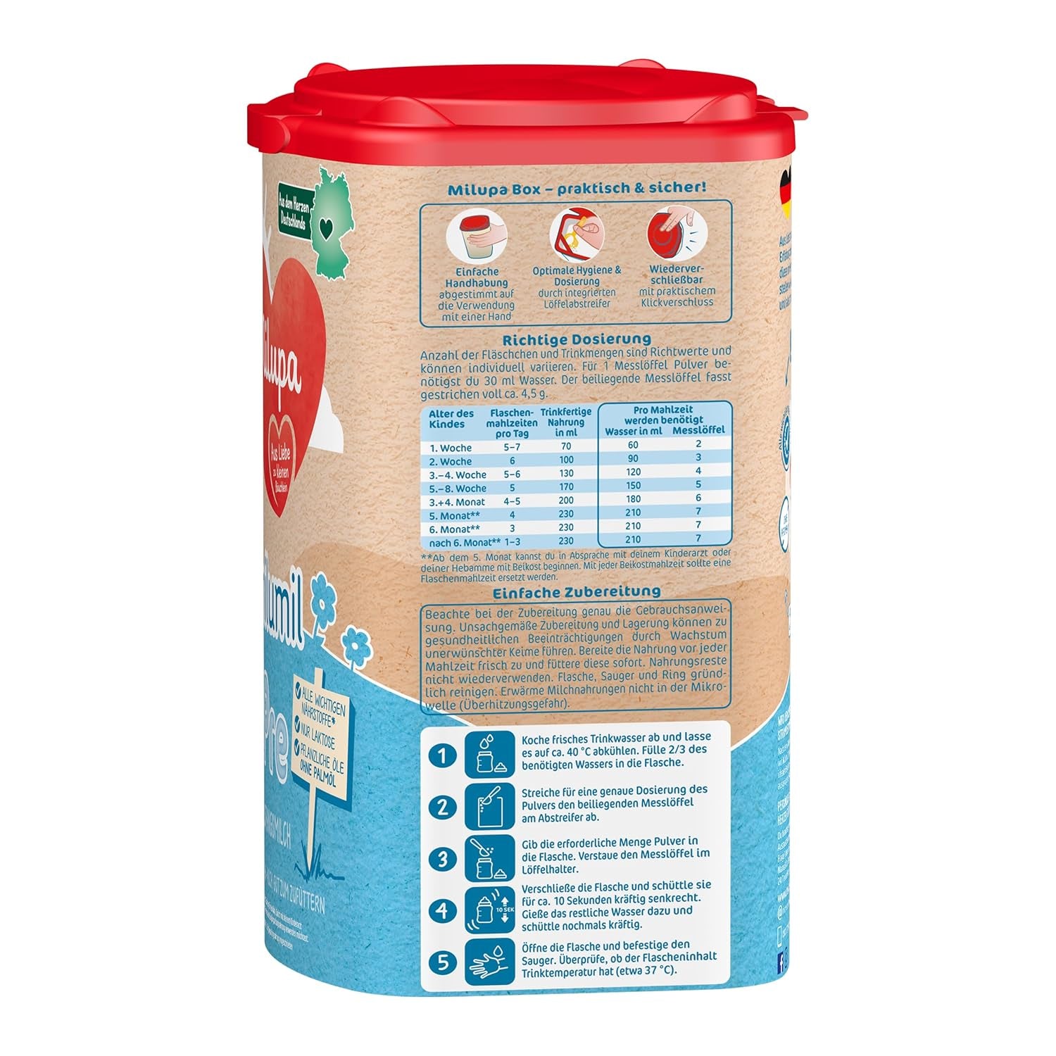 Milumil Milupa Milchpulver für Babys, die erste Milch seit der Geburt, 800 g