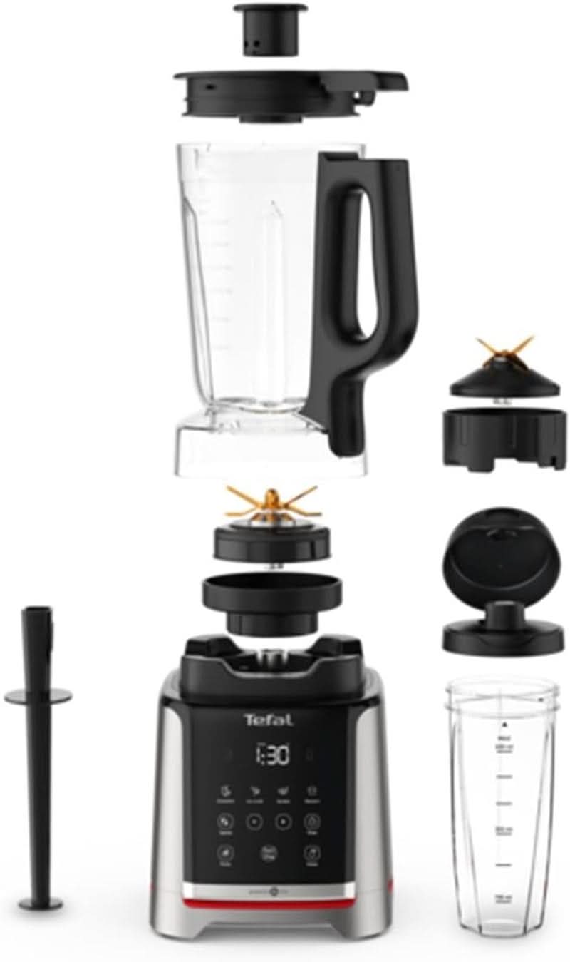Tefal Infinymix Hochgeschwindigkeits-Standmixer, 5 Auto-Programme + Manuelle Einstellung, 2,6-L-Tritan-Behälter, Inkl. 600Ml Reisebecher/Stampfer/Rezeptheft, Silber, BL91HD31 Mama si Copilul Naty Shop