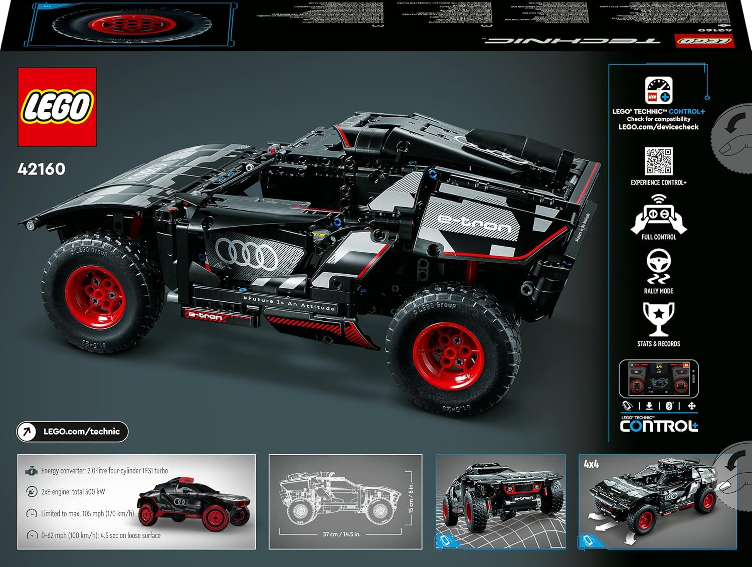 LEGO 42160 Technic Audi RS Q e-tron, ferngesteuertes Rallye-Auto-Spielzeug, Dakar-Rallye-Geländewagen, App-steuerter RC mit Control+, Geschenk für Jungen, Mädchen und Fans ab 10 Jahren zum Bauen