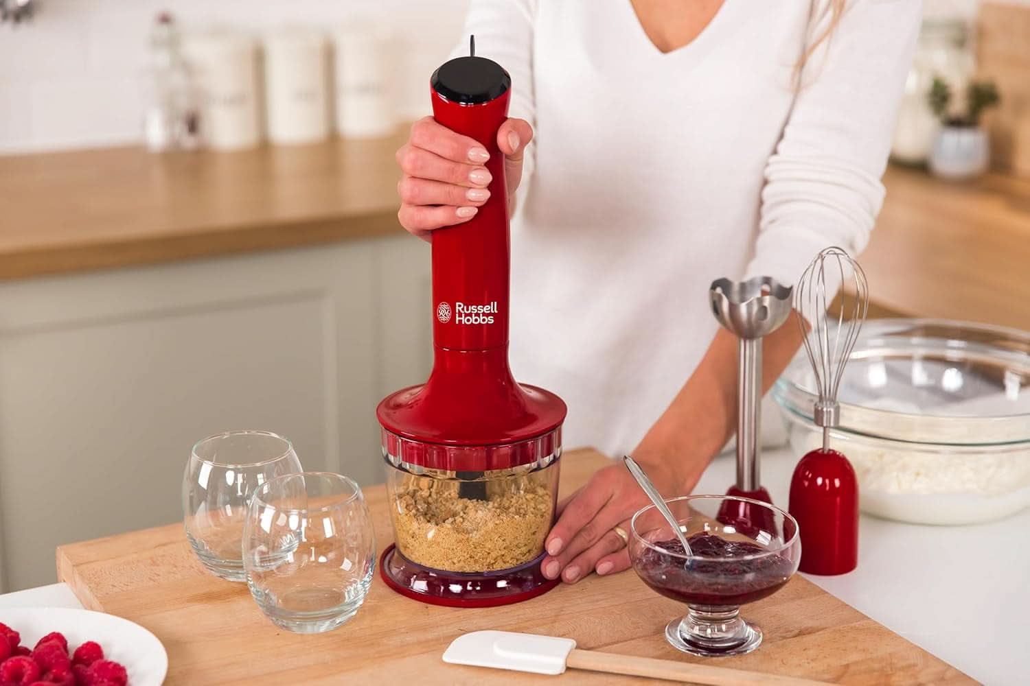 Russell Hobbs Stabmixer [3-In-1: Pürierstab/Zerkleinerer, Mixer- & Schneebesenaufsatz] Desire Rot (Bpa-Freies & Spülmaschinenfestes Zubehör, Für Smoothie, Suppen Saucen, Joghurt Babynahrung) 24700-56 Bucatarie Naty Shop