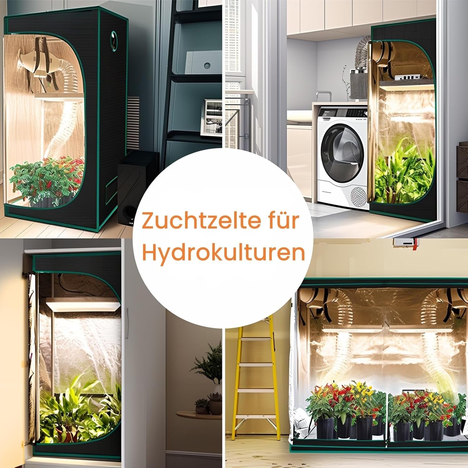Wachstumszelt, 80 x 80 x 180 cm, Wachstumszelt mit abnehmbarer, wasserdichter Bodenwanne, ideale Größe für Hydrokulturen
