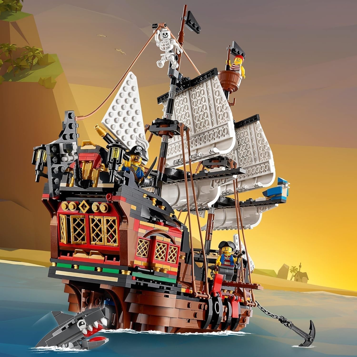LEGO Creator 3-in-1-Piratenschiff-Set, Spielzeug mit 3 Bauoptionen, Baue eine Piraten-Taverne oder eine Totenkopf-Pirateninsel, enthält 3 Rollenspiel-Abenteuer-Minifiguren 31109 Bausätze Besuchen Sie den LEGO-Store