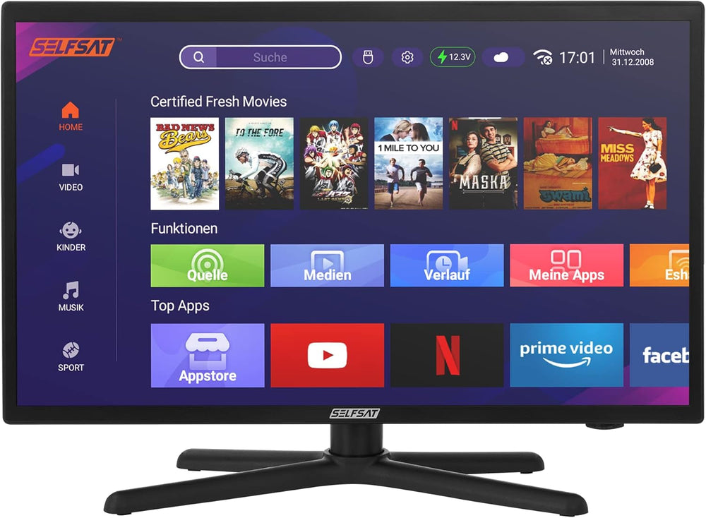 Televizor LED inteligent SELFSAT 1222 (55 cm/22") incl. tuner DVB-S2/C/T2 HD cu WLAN și Bluetooth