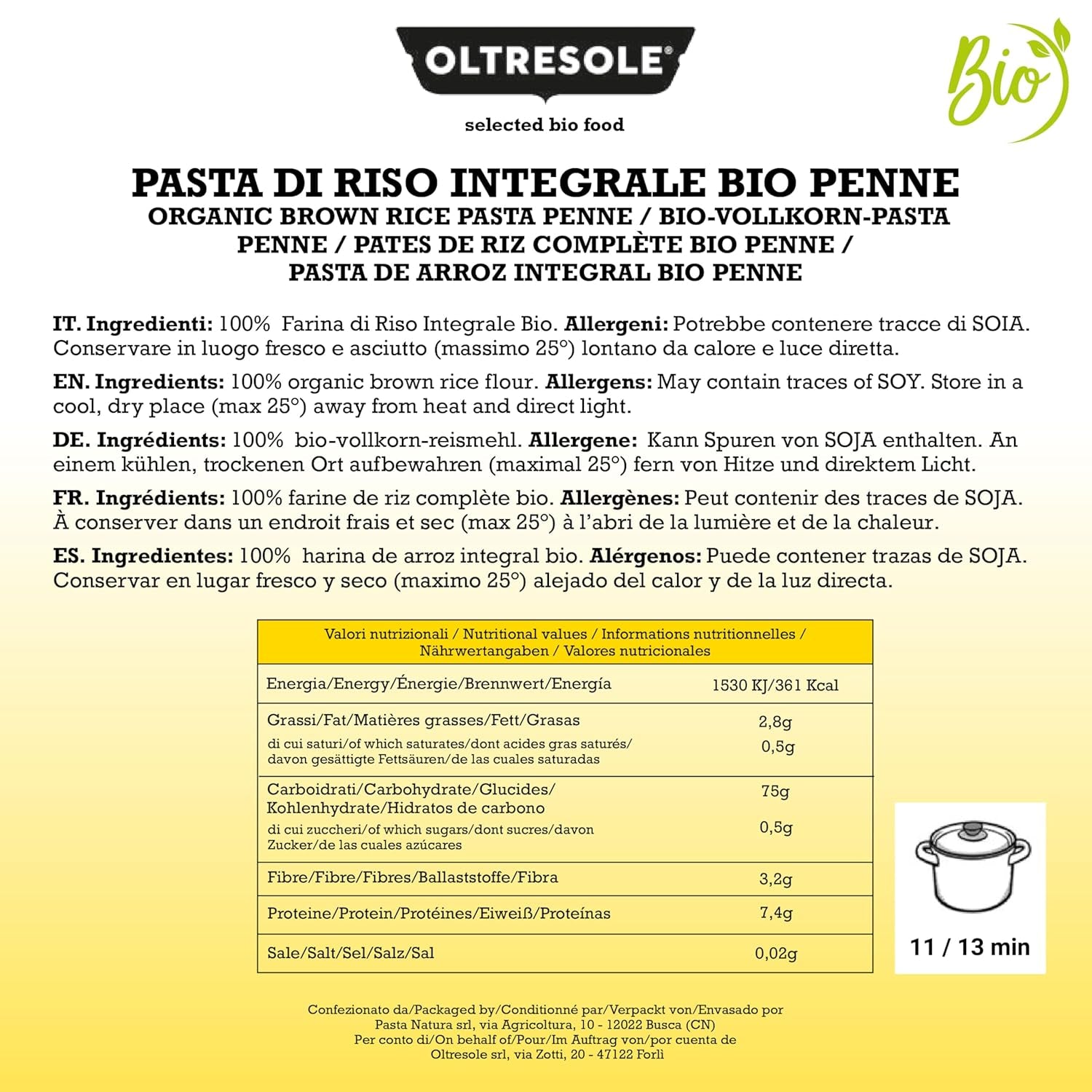 - Paste di Riso Integrale Biologica Italiana glutenfrei, Penne-Format – glutenfreie Nudeln, 100 % Bio-Vollreismehl, reich an Ballaststoffen, vegan, Packung mit 3 Packungen à 350 g